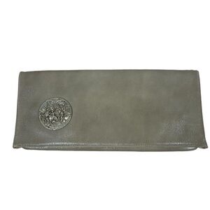 Vintage Etta Leather Envelope Fold Over Flap Taupe Gray Clutch Pioneer Emblem